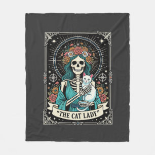 Cat Lady Skeleton Tarot Floral Gothic Fleece Blanket