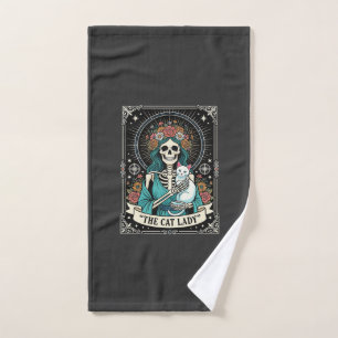 Cat Lady Skeleton Tarot Floral Gothic Hand Towel