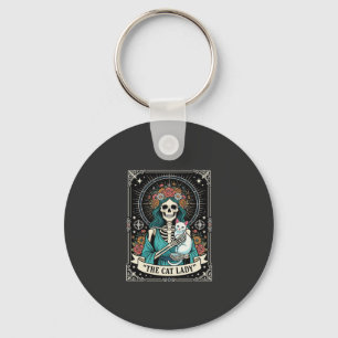 Cat Lady Skeleton Tarot Floral Gothic Key Ring