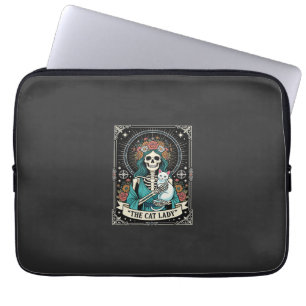 Cat Lady Skeleton Tarot Floral Gothic Laptop Sleeve