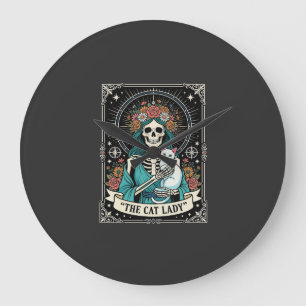 Cat Lady Skeleton Tarot Floral Gothic Large Clock