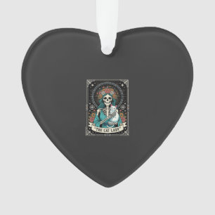 Cat Lady Skeleton Tarot Floral Gothic Ornament