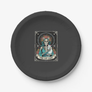 Cat Lady Skeleton Tarot Floral Gothic Paper Plate