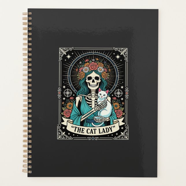 Cat Lady Skeleton Tarot Floral Gothic Planner (Front)