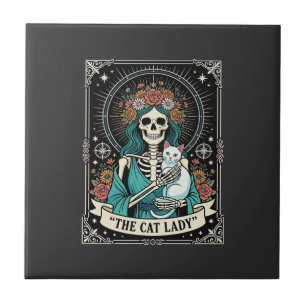 Cat Lady Skeleton Tarot Floral Gothic Tile