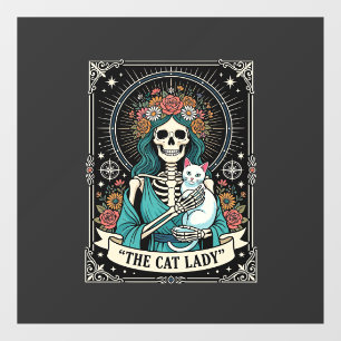 Cat Lady Skeleton Tarot Floral Gothic Window Cling