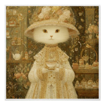Cat Lady Snow – Victorian Cat with Teacup