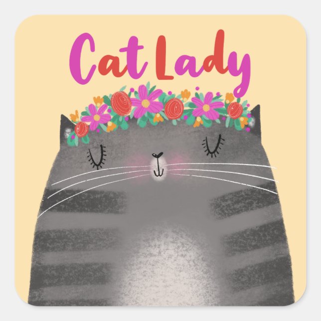 Cat Lady Square Sticker (Front)
