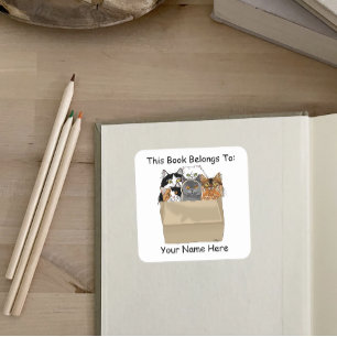 Cat Lady Starter Kit Bookplate Square Sticker