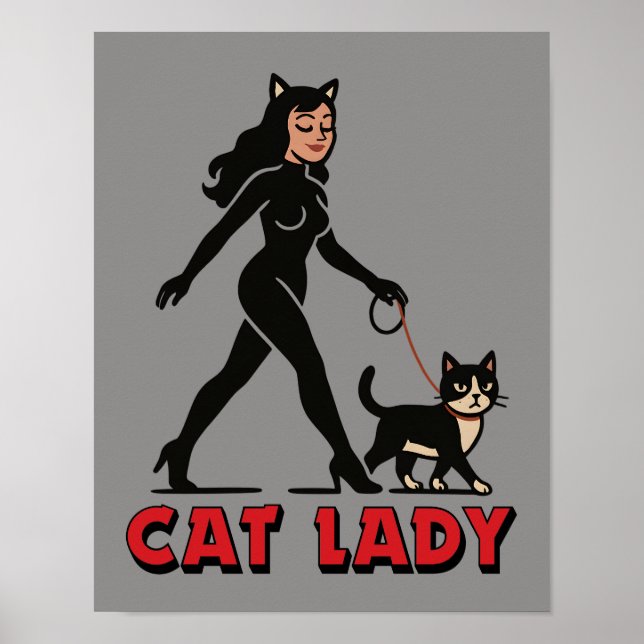Cat Lady - Tuxedo Cats Lover- Comic Art Graphic Poster (Front)