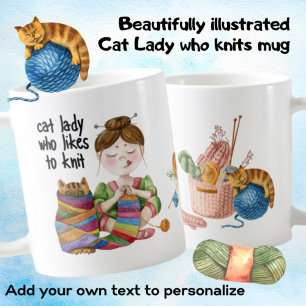 Cat Lady Who Likes To Knit Funny Cat Mum Knitting  Coffee Mug