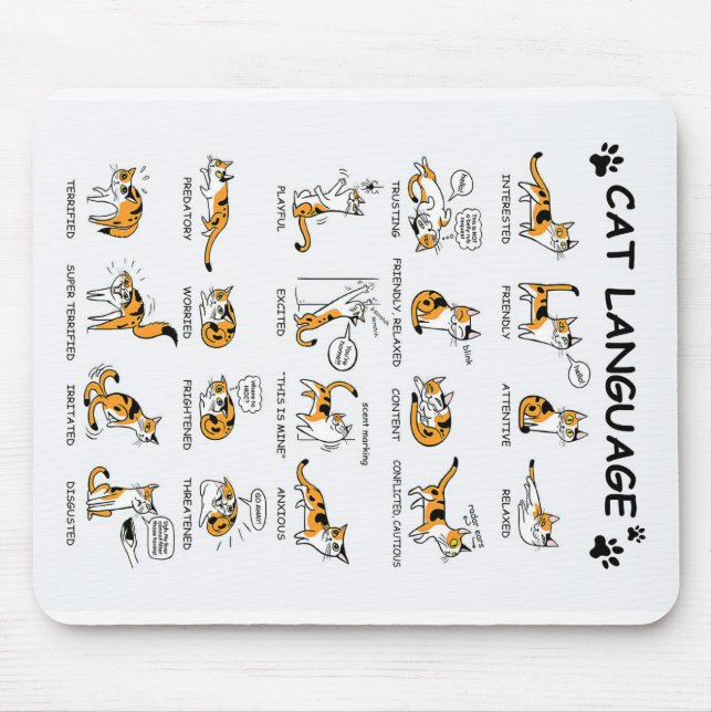 Cat Language, Funny Cat Kitten, Love Cat Gift Idea Mouse Mat (Front)