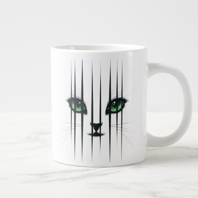 Cat Large Green Eyes Modern Cat Lover  Coffee Mug (Right)