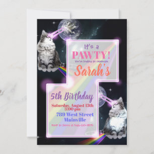 Cat Laser and Rainbow Party Invitation