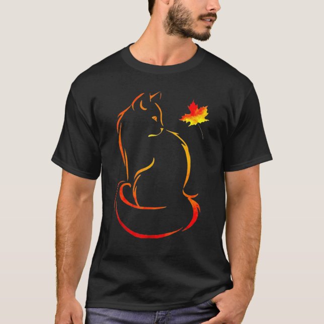 Cat Leaf Fall Hello Autumn For Cute Kitten T-Shirt (Front)