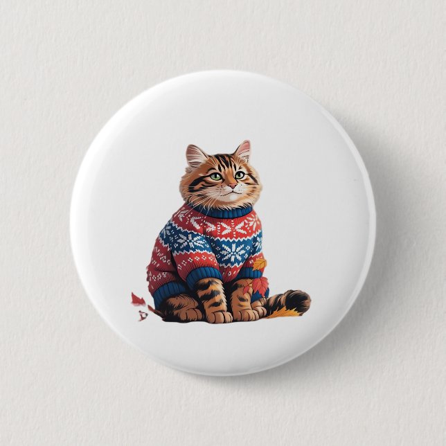 Cat Leaf Fall Hello Autumn Funny Cat Kitten Lover  6 Cm Round Badge (Front)