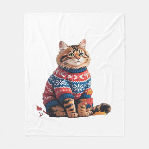 Cat Leaf Fall Hello Autumn Funny Cat Kitten Lover  Fleece Blanket