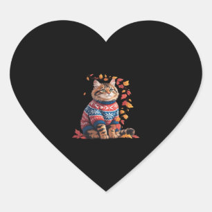 Cat Leaf Fall Hello Autumn Funny Cat Kitten Lover  Heart Sticker