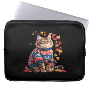 Cat Leaf Fall Hello Autumn Funny Cat Kitten Lover  Laptop Sleeve