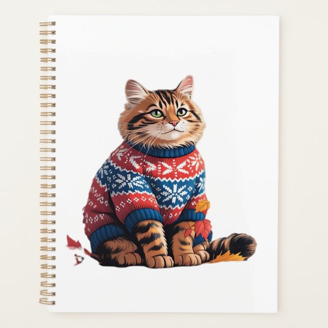 Cat Leaf Fall Hello Autumn Funny Cat Kitten Lover  Planner (Front)