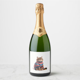 Cat Leaf Fall Hello Autumn Funny Cat Kitten Lover  Sparkling Wine Label
