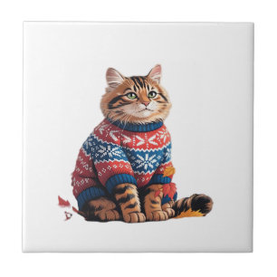 Cat Leaf Fall Hello Autumn Funny Cat Kitten Lover Tile
