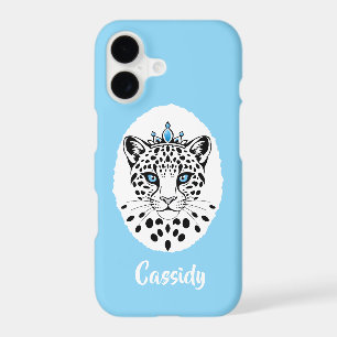 Cat Leopard Crown Princess Light Blue iPhone Case