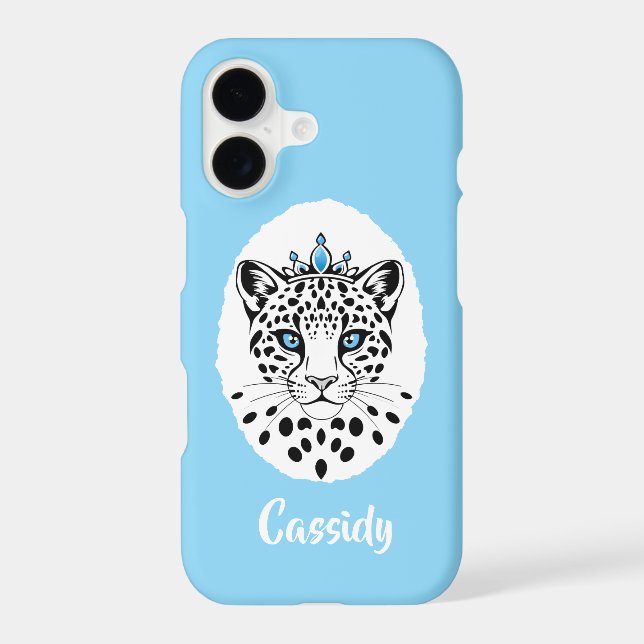 Cat Leopard Crown Princess Light Blue iPhone Case (Back)