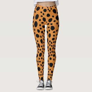 Cat Leopard Skin Pattern Orange Dark Dots Animal Leggings