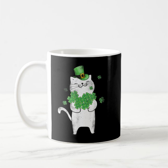 Cat Leprechaun  Cat Lover Shamrock St Patrick's Da Coffee Mug (Left)