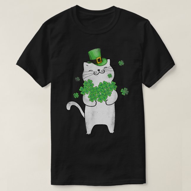 Cat Leprechaun  Cat Lover Shamrock St Patrick's Da T-Shirt (Design Front)
