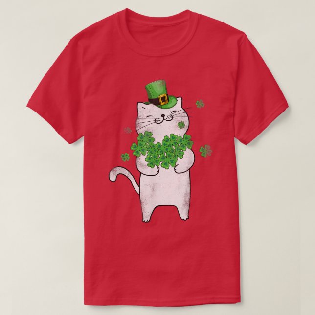 Cat Leprechaun Cat Lover Shamrock St Patrick's Day T-Shirt (Design Front)