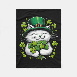 Cat Leprechaun Clover St. Patricks Day Women Girls Fleece Blanket
