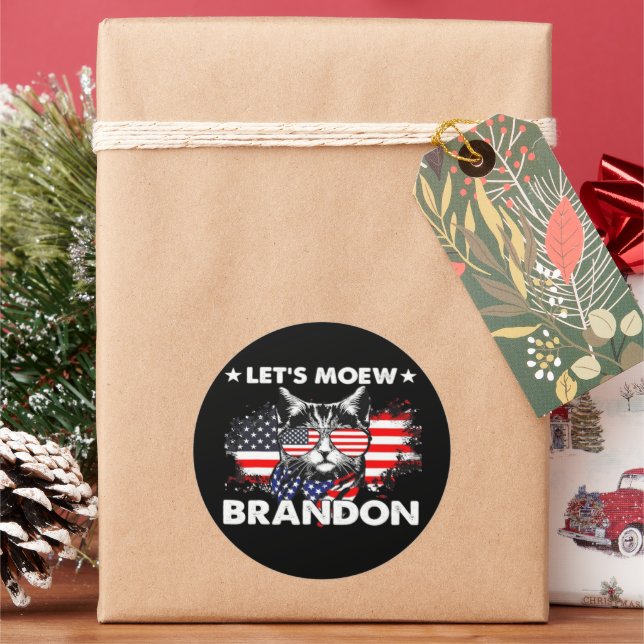 Cat Lets Meow  Classic Round Sticker (Holiday)
