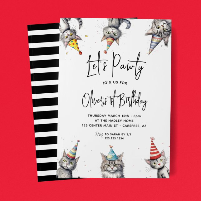 Cat Let's Pawty 1st Birthday Invitation (Creator Uploaded)