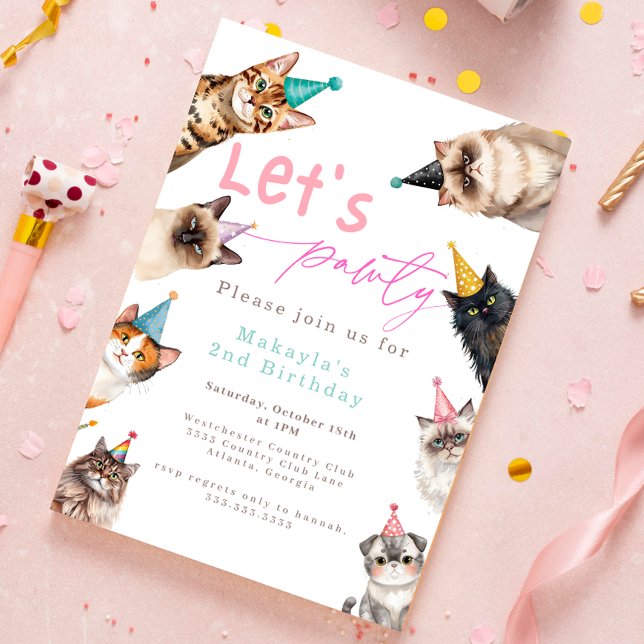 Cat let's pawty kitten cute Birthday Invitation (Creator Uploaded)