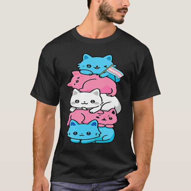 Cat LGBT Trans Flag Cute Cats Pile Transgender Pri T-Shirt (Front)