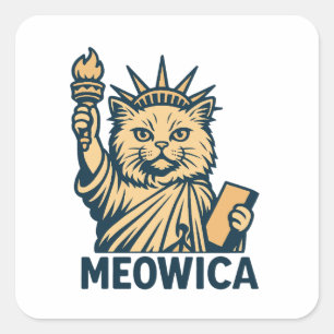 Cat Liberty Meowica Patriotic Feline Freedom Square Sticker