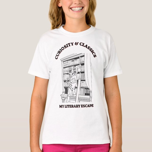 Cat Librarian Aesthetic Art Poster  T-Shirt (Front)