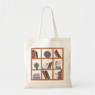 Cat Library Bookshelf Tote Bag