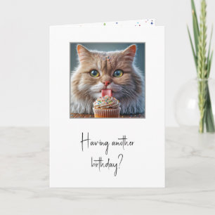 Cat Licking a Birthday Cupcake Card