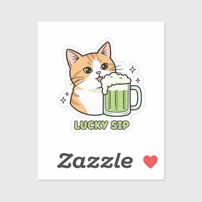 Cat Licking Beer Foam Just One Sip Funny Sticker (Sheet)