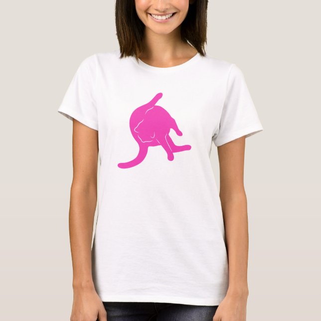 Cat Licking Butt T-shirt (pink silhouette) (Front)