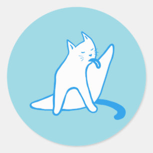 Cat Licking Leg Round Stickers