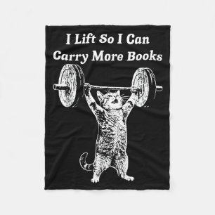 Cat lift can carry more books bookworm funny gym fleece blanket