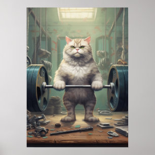 Cat Lifting Weights Poster