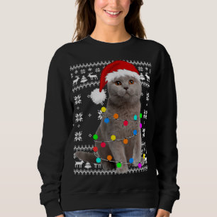 Cat Lights Ugly Kitten Santa Hat Christmas Pajama Sweatshirt
