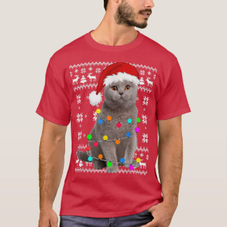 Cat Lights Ugly Kitten Santa Hat Christmas Pajama  T-Shirt