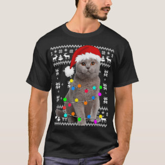 Cat Lights Ugly Kitten Santa Hat Christmas Pajama  T-Shirt