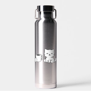 Cat Line Art – Minimal Black Outline Illustration Water Bottle